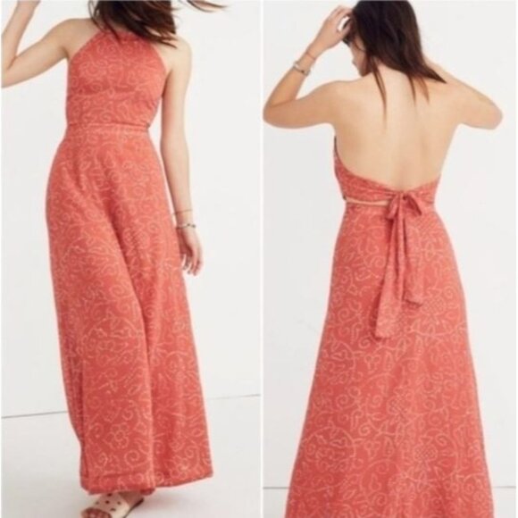 NWT Madewell Women's Dress Size 16 Halter Tie Back Twisted Vines Maxi - Picture 1 of 12